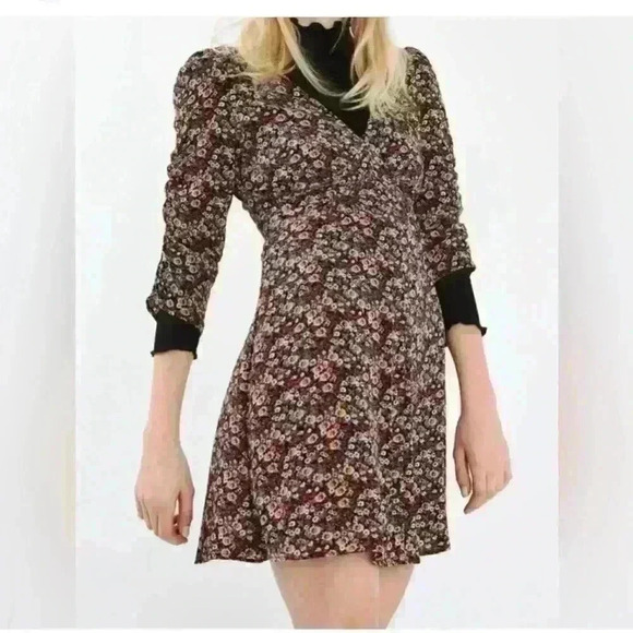 TOPSHOP Floral Long Sleeve Mini Dress size 6 - Picture 1 of 8